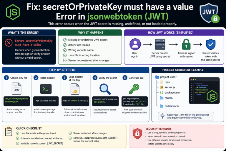 How to Fix the "secretOrPrivateKey Must Have a Value" Error in JWT (jsonwebtoken)