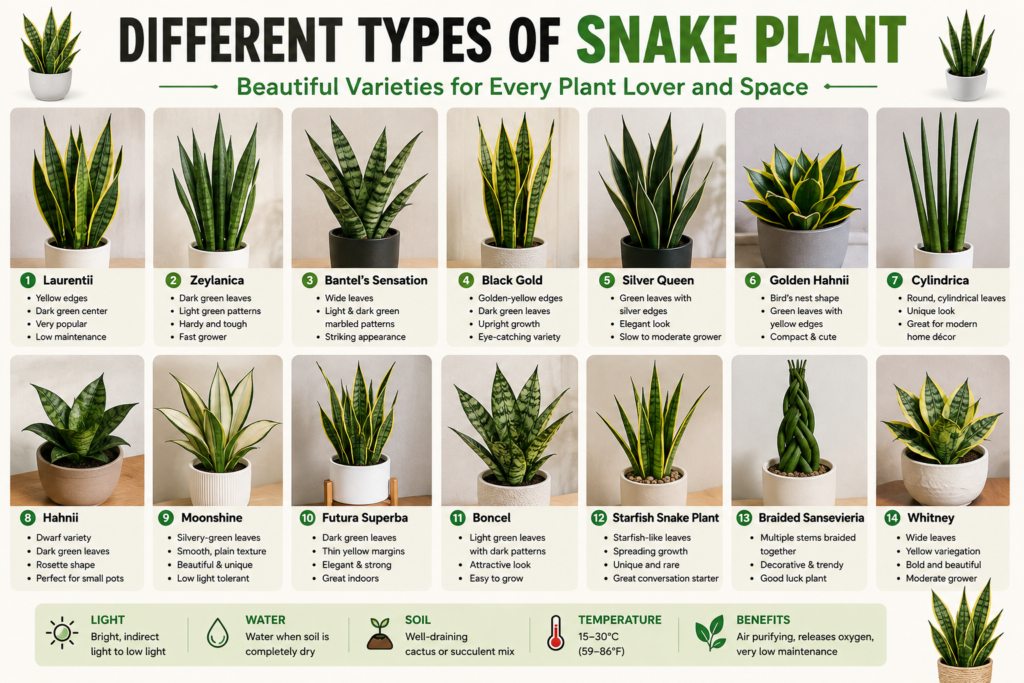 Different types of Snake Plants